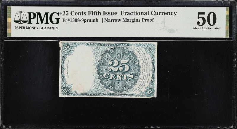 Fr. 1308-9prnmb. 25 Cents. Fifth Issue. PMG About Uncirculated 50. Narrow Margin...