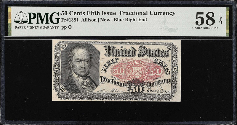 Fr. 1381. 50 Cents. Fifth Issue. PMG Choice About Uncirculated 58 EPQ.

Blue r...