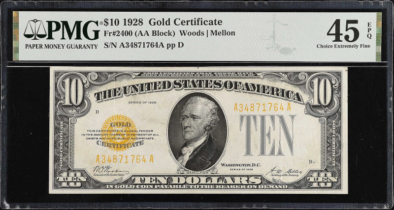 Fr. 2400. 1928 $10 Gold Certificate. PMG Choice Extremely Fine 45 EPQ.

Appeal...