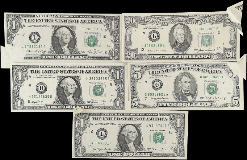 Lot of (5) Fr. 1908-L, 1910-L, 1911-H, 1985-G, & 2075-L. 1974-95 $1, $5, & $20 F...