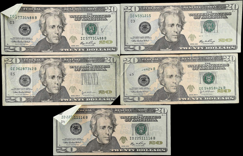 Lot of (5). Fr. 2091-E, 2093-C, & 2093-D. 2004A & 2006 $20 Federal Reserve Notes...