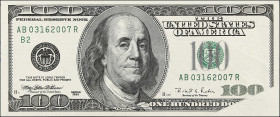 Fr. 2175-B. 1996 $100 Federal Reserve Note. New York. Extremely Fine. Obstruction.

Ink.

Estimate: $200 - 300