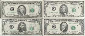 Lot of (4) Fr. 1975-L, 1978-L, 2024-H, & 2168-B. 1977-85 $5, $10, & $100 Federal Reserve Notes. Choice Very Fine to About Uncirculated. Partial to Ful...