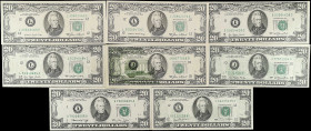 Lot of (8) Fr. 2071-A, 2072-E, 2072-J, 2072-L, 2073-L, 2075-J & 2075-L. 1974-85 $20 Federal Reserve Notes. Very Fine. Offset Printing Errors.

This ...