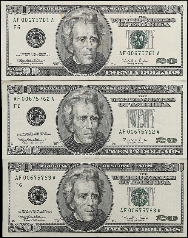 Lot of (3). Fr. 2083-F. 1996 $20 Federal Reserve Notes. Atlanta. Choice About Un...