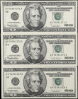 Lot of (3). Fr. 2084-H. 1996 $20 Federal Reserve Notes. St. Louis. About Uncirculated. Offsets. Consecutive.

Estimate: $150 - 200