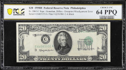Fr. 2063-C. 1950D $20 Federal Reserve Note. Philadelphia. PCGS Banknote Choice Uncirculated 64 PPQ. Overprint Misalignment Error.

Shifted third pri...