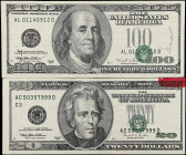 Lot of (2). Fr. 2083-C & 2175-L. 1996 $20 & $100 Federal Reserve Notes. Very Fine. Dropped Treasury Seals.

Ink. Annotations.

Estimate: $200 - 30...