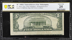 Fr. 1962-C. 1950 $5 Federal Reserve Note. Philadelphia. PCGS Banknote Very Fine 25. Misalignment Error.

Back misaligned.

Estimate: $300 - 500