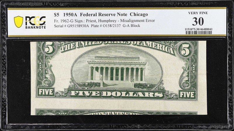 Fr. 1962-G. 1950A $5 Federal Reserve Note. Chicago. PCGS Banknote Very Fine 30. ...