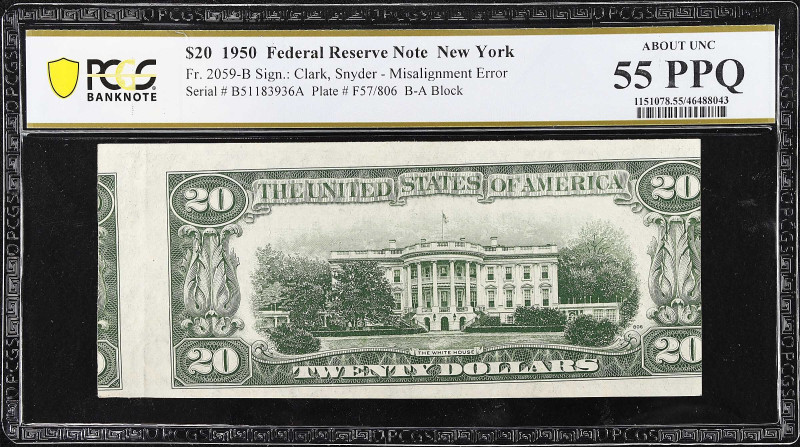 Fr. 2059-B. 1950 $20 Federal Reserve Note. New York. PCGS Banknote About Uncircu...