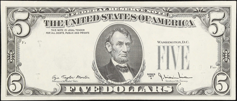 Fr. 1975-G. 1977A $5 Federal Reserve Note. Chicago. Choice Uncirculated. Overpri...