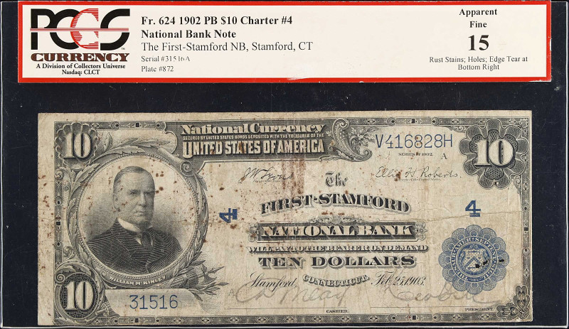 Stamford, Connecticut. $10 1902 Plain Back. Fr. 624. The First Stamford NB. Char...