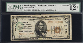 Washington, District of Columbia. $5 1929 Ty. 2. Fr. 1800-2. Hamilton NB. Charter #13782. PMG Fine 12 Net. Teller Stamps, Staining, Pencil.

PMG com...