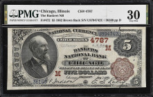 Chicago, Illinois. $5 1882 Brown Back. Fr. 472. The Bankers NB. Charter #4787. PMG Very Fine 30.

A popular Chicago issuer which only issued $5, $10...