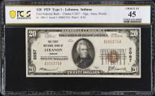 Lebanon, Indiana. $20 1929 Ty. 1. Fr. 1802-1. The First NB. Charter #2057. PCGS Banknote Choice Extremely Fine 45.

From the Estate of Graydon Lee C...