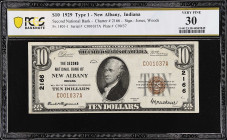 New Albany, Indiana. $10 1929 Ty. 1. Fr. 1801-1. The Second NB. Charter #2166. PCGS Banknote Very Fine 30.

From the Estate of Graydon Lee Cook.

...