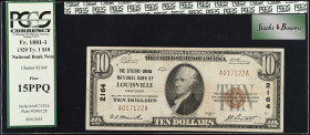 Louisville, Kentucky. $10 1929. Fr. 1801-1. The Citizens Union NB. Charter #2164. PCGS Currency Fine 15 PPQ.

From the Estate of Graydon Lee Cook.
...