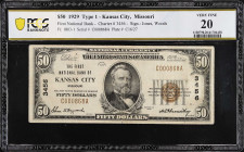 Kansas City, Missouri. $50 1929 Ty. 1. Fr. 1803-1. The First NB. Charter #3456. PCGS Banknote Very Fine 20.

From the Estate of Graydon Lee Cook.
...