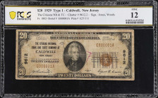 Caldwell, New Jersey. $20 1929 Ty. 1. Fr. 1802-1. The Citizens NB. Charter #9612. PCGS Banknote Fine 12.

PCGS Banknote comments "Stamp Ink".

Fro...