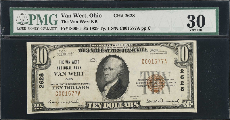 Van Wert, Ohio. $5 1929 Ty. 1. Fr. 1800-1. The Van Wert NB. Charter #2628. PMG V...