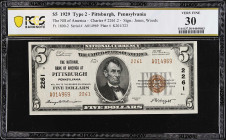 Allegheny, Pennsylvania. $5 1929 Ty. 2. Fr. 1800-2. The NB of America. Charter #2261. PCGS Banknote Very Fine 30.

From the Estate of Graydon Lee Co...