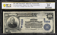 Bellwood, Pennsylvania. $10 1902 Plain Back. Fr. 624. The First NB. Charter #7356. PCGS Banknote Very Fine 25.

Only seven large size notes are repo...