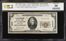 New Cumberland, Pennsylvania. $20 1929 Ty. 1. Fr. 1802-1. The New Cumberland NB. Charter #7349. PCGS Banknote Very Fine 30.

From the Estate of Gray...