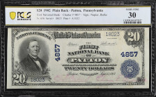 Patton, Pennsylvania. $20 1902 Plain Back. Fr. 656. The First NB. Charter #4857. PCGS Banknote Very Fine 30.

PCGS Banknote comments "Minor Discolor...