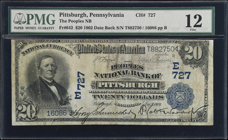 Pittsburgh, Pennsylvania. $20 1902 Date Back. Fr. 642. The Peoples NB. Charter #...