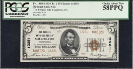 Souderton, Pennsylvania. $5 1929 Ty. 2. Fr. 1800-2. The Peoples NB. Charter #13251. PCGS Currency Choice About New 58 PPQ.

From the Estate of Grayd...