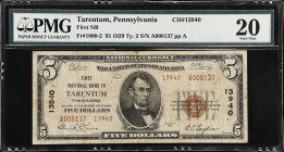 Tarentum, Pennsylvania. $5 1929 Ty. 2. Fr. 1800-2. First NB. Charter #13940. PMG Very Fine 20.

From the Estate of Graydon Lee Cook.

Estimate: $8...