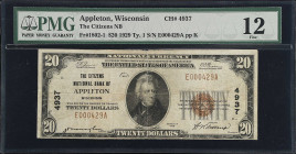 Appleton, Wisconsin. $20 1929 Ty. 1. Fr. 1802-1. The Citizens NB. Charter #4937. PMG Fine 12.

From the Estate of Graydon Lee Cook.

Estimate: $75...