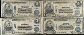 Lot of (4) Mixed Nationals. $5 1902 Plain Backs. Fr. 599, 603 & 606. Fine to Very Fine.

A nice, problem free group of 1902 $5 National Bank Notes f...