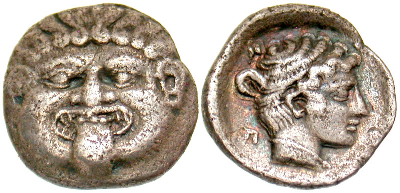 "Campania, Neapolis. 405-385 B.C. AR hemidrachm (12.5 mm, 1.58 g, 9 h). Facing h...