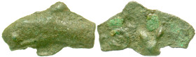 "Skythia, Olbia. Ca. 525-350 B.C. AE cast dolphin (18.8 mm, 1.37 g). ΘY. Anokhin 180; SNG BM 369. VF, dark green patina. Scarce variety. "
