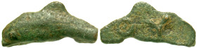 "Skythia, Olbia. Ca. 525-350 B.C. AE cast dolphin (21.6 mm, 2.17 g). ΘY. Anokhin 180; SNG BM 369. VF, dark green patina. Scarce variation. "