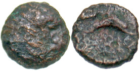 "Sarmatia, Olbia. 350-320 B.C. AE 7 (7.3 mm, .45 g). Rare. Head of Demeter left, wearing grain-ear wreath / OΛB, eagle riding dolphin left. SNG BM Bla...