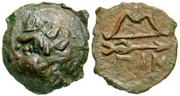 "Cimmerian Bosporos, Pantikapaion. Circa 325-310 B.C. AE 16 (15.9 mm, 2.06 g, 1 h). Head of beardless satyr left, wreathed with ivy / ΠAN, bow and arr...