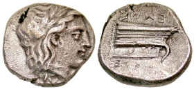 "Bithynia, Kios. ca. 350-300 B.C. AR hemidrachm (12.6 mm, 2.40 g, 12 h). Proxenos, magistrate. KIA, laureate head of Apollo right / ΠPOΞ-ENOΣ around, ...