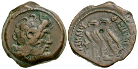 "Ptolemaic Kingdom. Cleopatra III and Ptolemy IX to Ptolemy XII. 116-51 B.C. AE 21 (21.1 mm, 7.92 g, 11 h). Alexandria mint. Diademed head of Zeus-Amm...