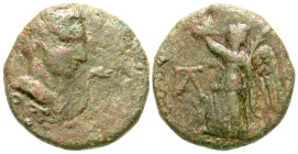"Tauric Chersonesos, Cherronesos. Claudius. A.D. 41-54. AE 17 (16.8 mm, 3.92 g, 1 h). ΧΕΡ, laureate head of Chersonas, right; to right, serpent / Nike...