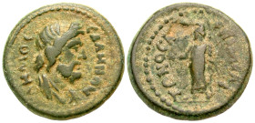 "Lydia, Sala. Time of Trajan. A.D. 98-117. AE 19 (19.1 mm, 4.80 g, 7 h). ΔΗΜΟ ΑΛΗΝΩΝ, draped bust of Demos right / ΕΠΙ ΜΕΛΙΤΩΝΩ ΑΡΧ, Zeus Lydios stand...