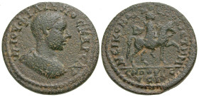 "Phrygia, Temenothyrae Flaviopolis. Philip II. As Caesar, A.D. 244-247. AE 26 (26.2 mm, 8.76 g, 7 h). G. Arruntius Nikomachos Τiberinianus, high pries...