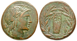 "Lycian League. Time of Augustus. 27 B.C.-A.D. 14 AE 23 (22.5 mm, 7.29 g, 12 h). Struck ca. 23/19 B.C. ΛY, laureate head of Apollo right / MA, cithara...