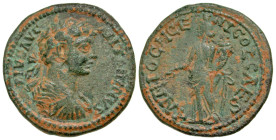 "Pisidia, Antiochia. Caracalla. A.D. 198-217. AE 24 (23.8 mm, 5.71 g, 6 h). Struck ca. A.D. 205. IMP CAES M AVR ANTONINVS A, laureate, draped and cuir...