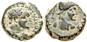 "Lycaonia, Iconium. Titus. As Caesar, A.D. 69-79. AE assarion (18.1 mm, 6.84 g, 1 h). ΑΥΤΟΚΡΑΤ Ρ ΤΙΤΟ ΚΑΙ ΑΡ, laureate and cuirassed bust of Titus, se...