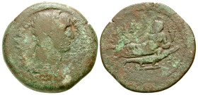 "Egypt, Alexandria. Trajan. A.D. 98-117. AE drachm (35.2 mm, 21.71 g, 12 h). Dated RY 14 (A.D. 110/11). ΑΥΤ ΤΡΑΙΑΝ Β Γ ΡΜ ΔΑΚΙΚ, laureate and draped b...