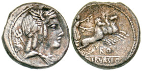 "L. Julius Bursio. 85 B.C. AR denarius (18.9 mm, 3.13 g, 2 h). Rome mint. Laureate, winged, and draped bust of Apollo Vejovis right; trident and goat ...