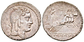 "L. Julius Bursio. 85 B.C. AR denarius (20.6 mm, 3.86 g, 6 h). Rome mint. Laureate, winged, and draped bust of Apollo Vejovis right; trident and goat ...